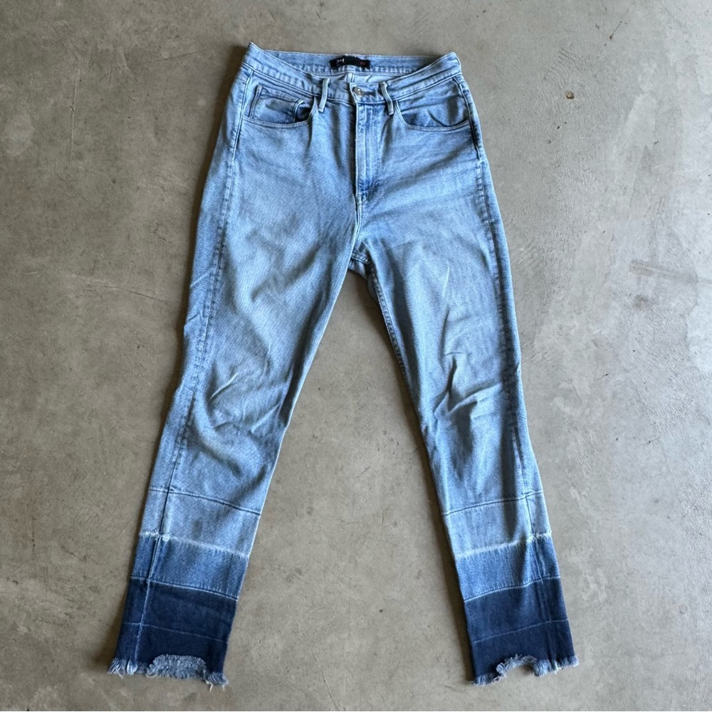 NYC 3x1 three-tone legs Blue Denim Jeans, ankle length and raw fringe hem (28)